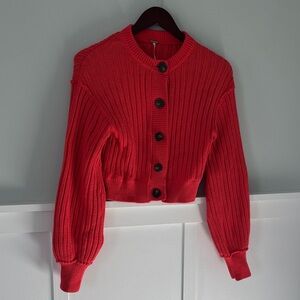 FP Red/Orange Button-Up Women's Sweater